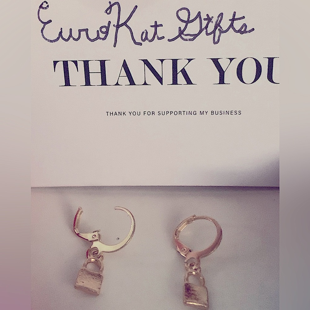 Gold Lock Charm Small Hoop Earrings Minimalist NEW